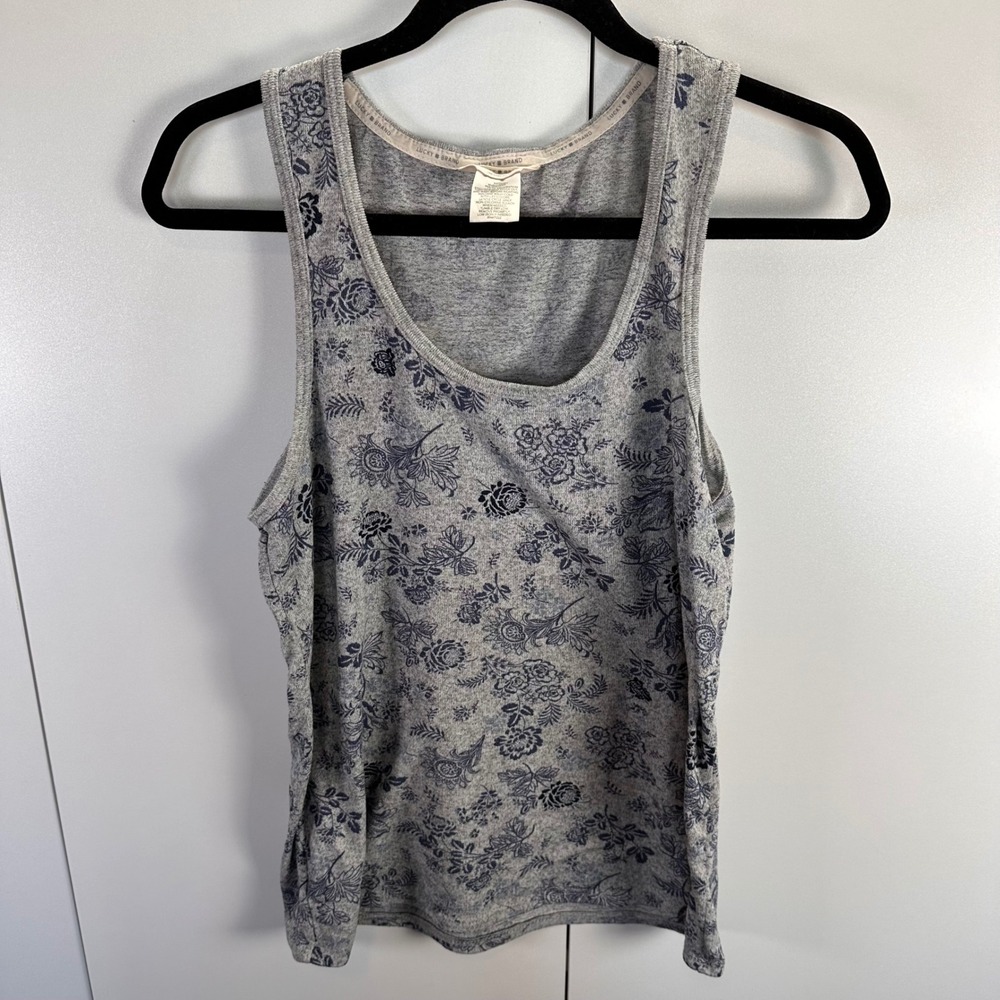Lucky Brand Womens M Floral Grey Blue Print Tank Top Cottage Country Boho